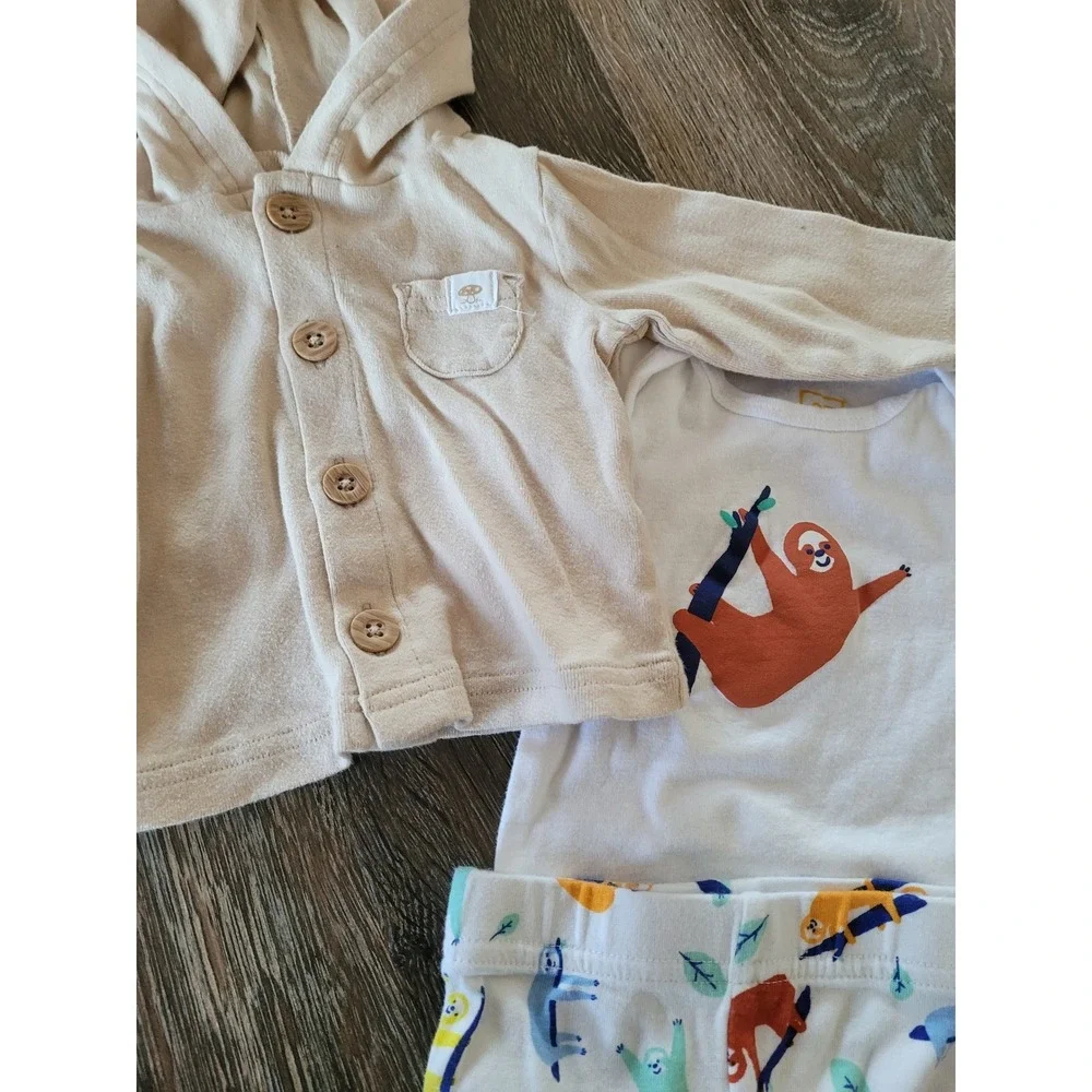 Hello Bello Baby Sloth 3-Piece Set Bodysuit Leggings Hooded Cardigan 0-3M #8